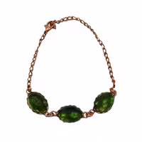 دستبند مسی سه نگین زنجیری سبز کد JW177