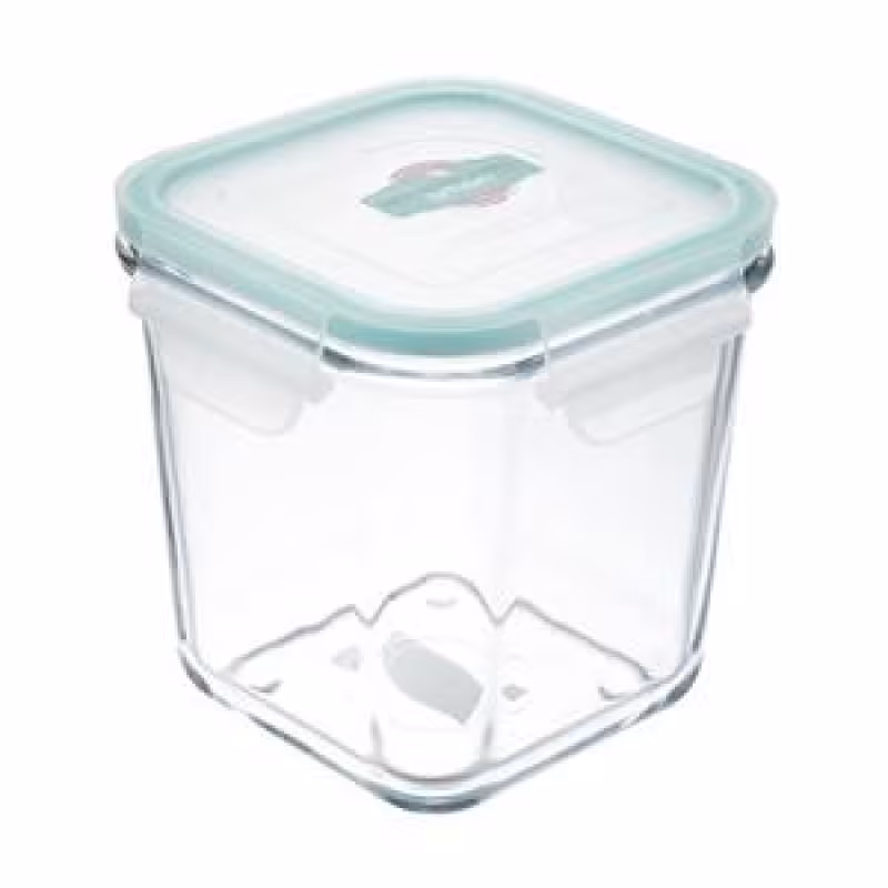 ظروف  شیشه ای  مربع دربدار لیمون (الوان)860میلی