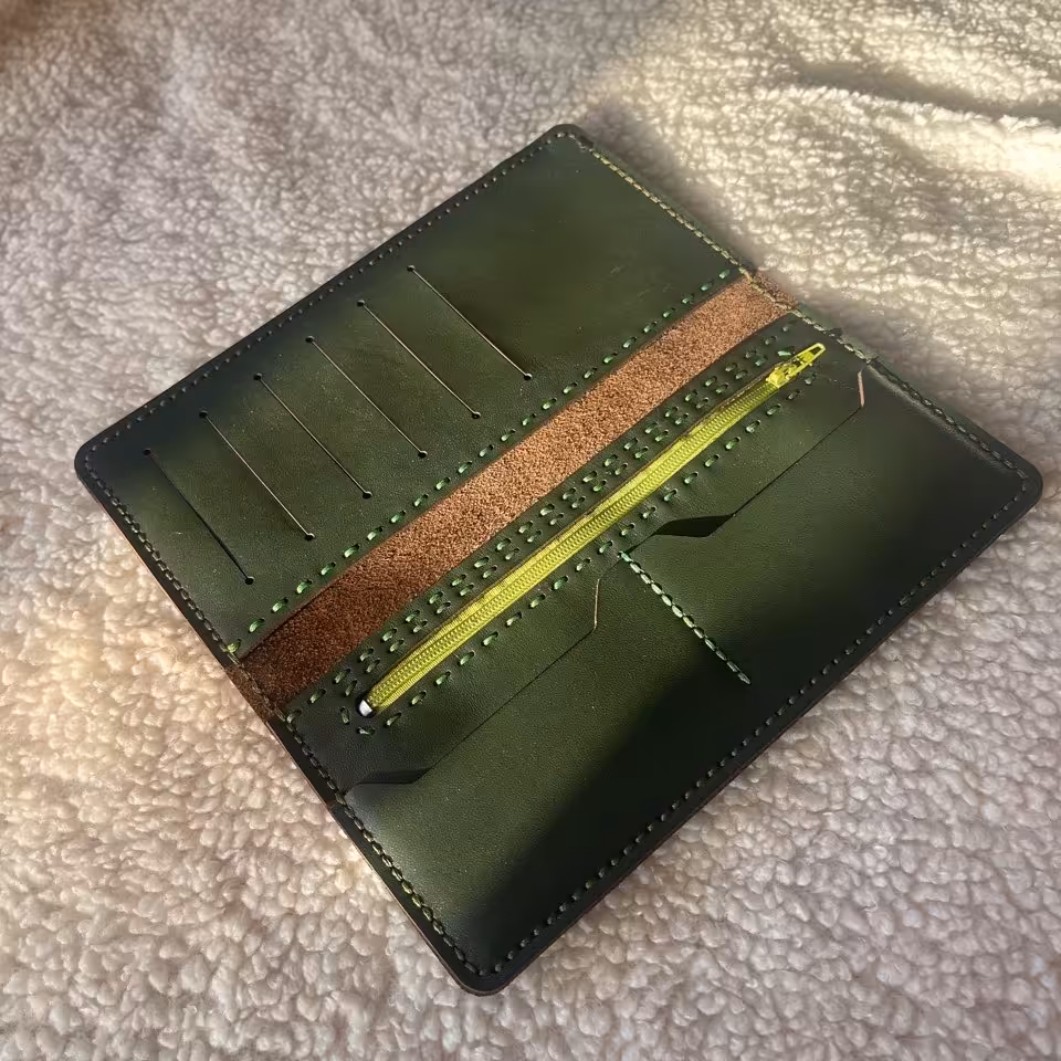 کیف پول چرم  گاوی یشمی