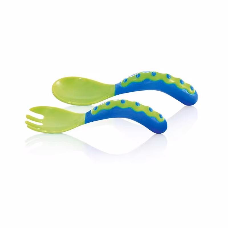 قاشق و چنگال آبی سبز nuby مدل 5253