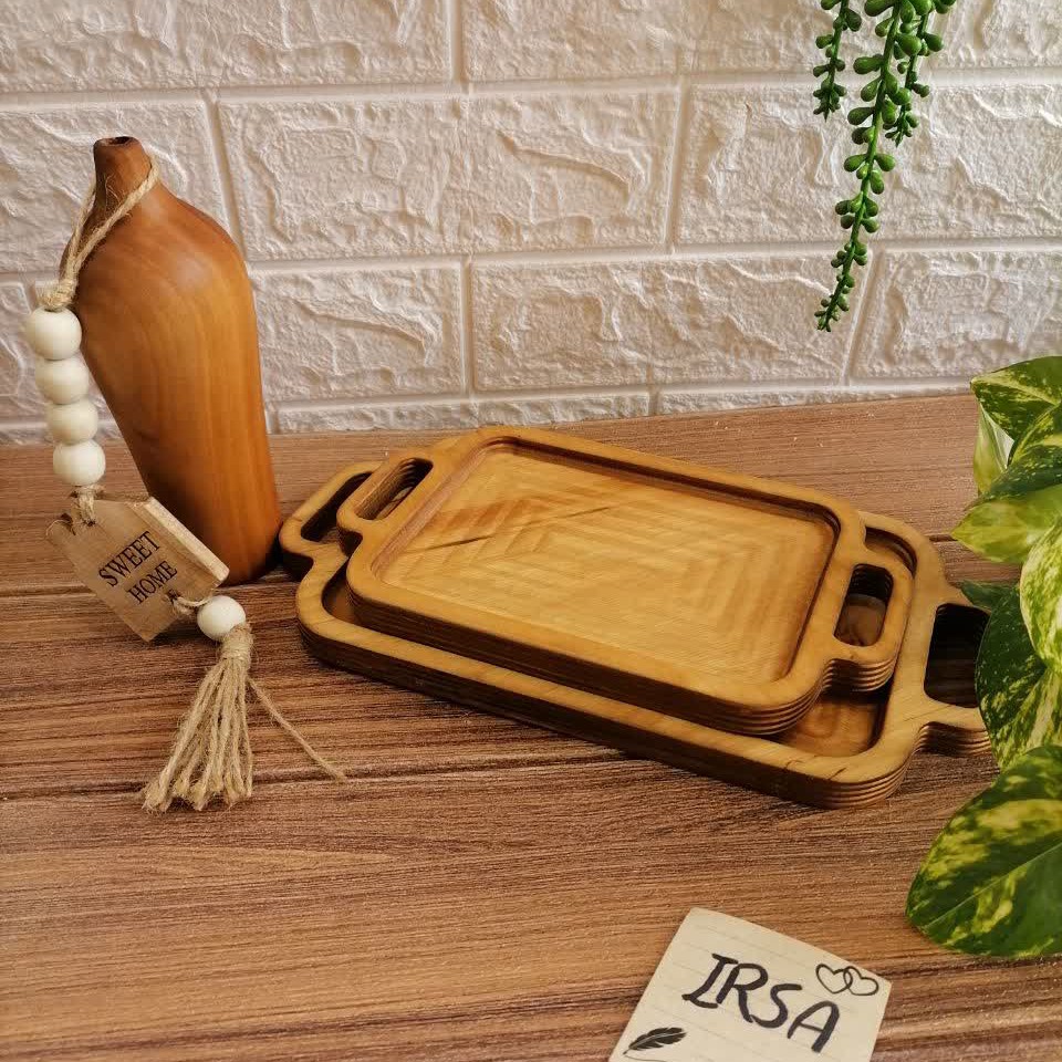 سینی چوبی دسته دار سایز کوچک