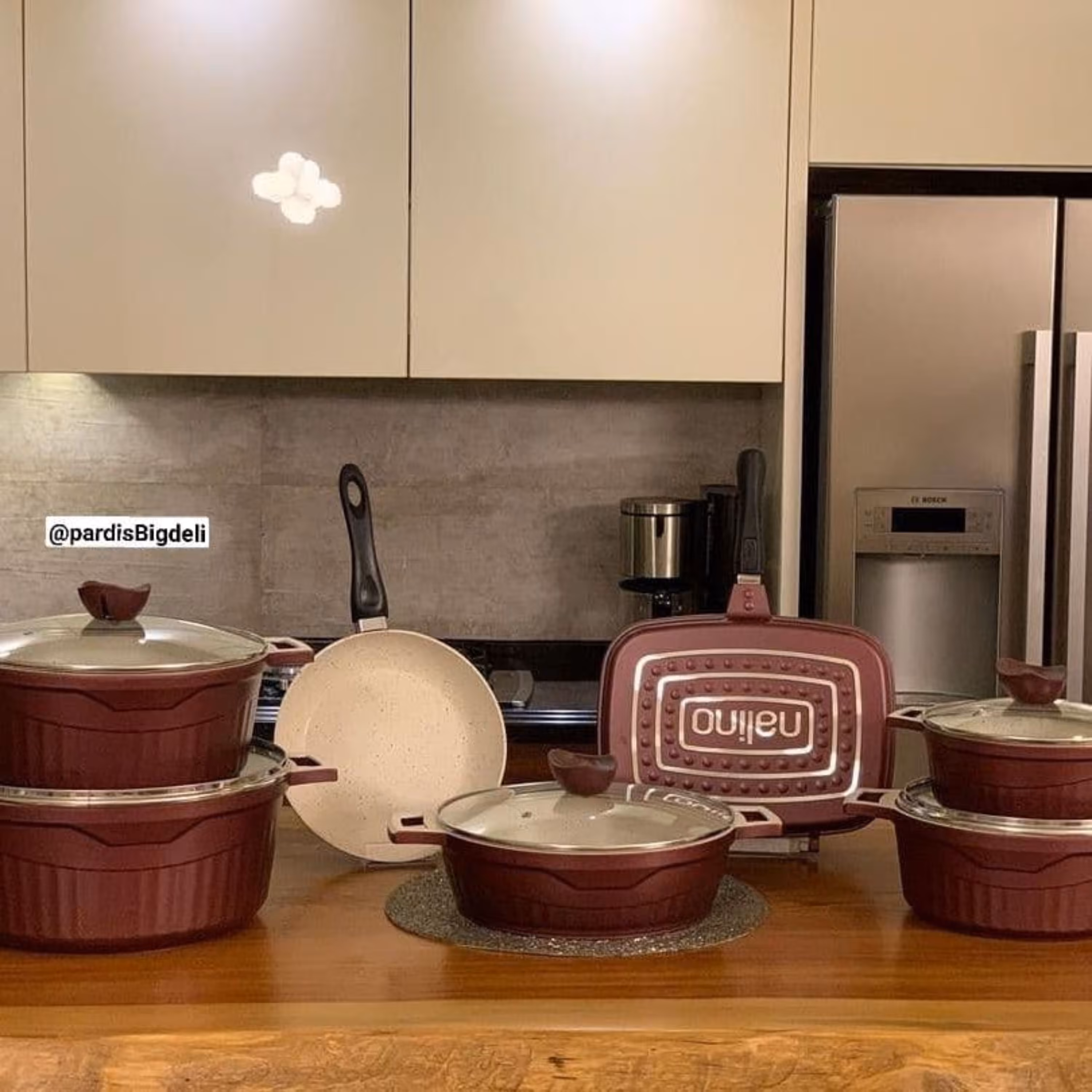 سرویس قابلمه 15 پارچه چدن گرانیت بادمجانی رنگ نالینو