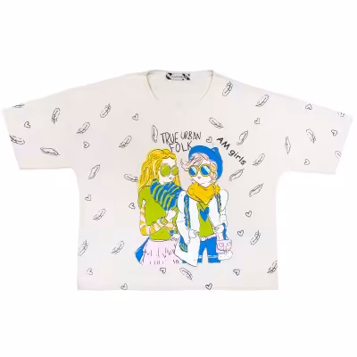 تیشرت کراپ دخترانه دختروپسر عینکی کرمی پنبه سایز55 60 مناسب 7تا11 سال