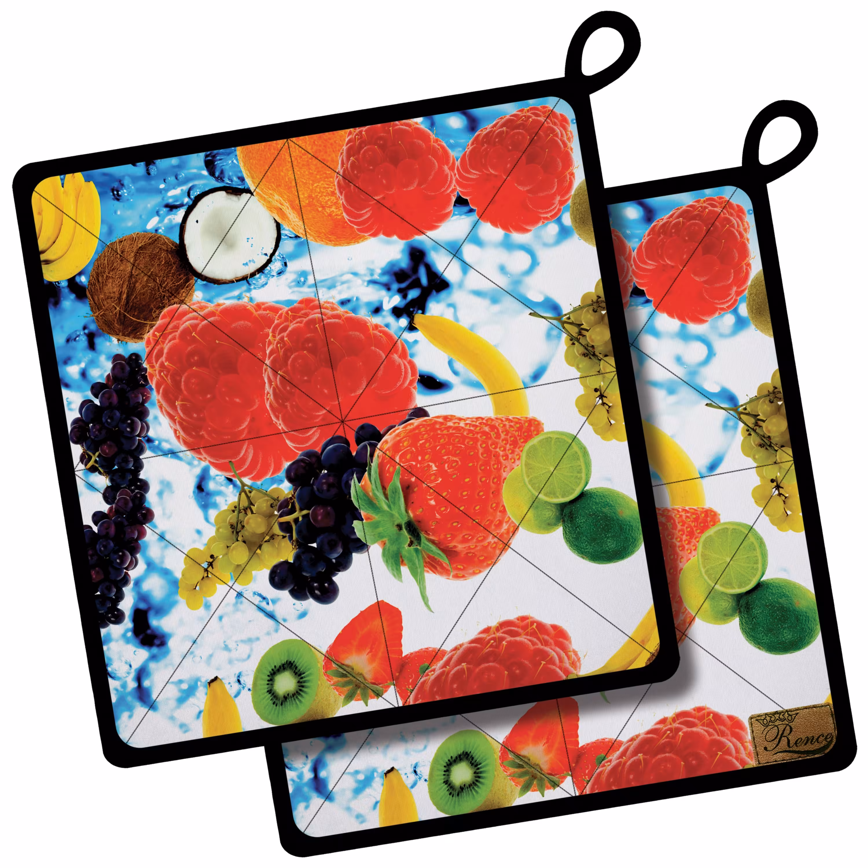 دستگیره آشپزخانه پارچه ای مخمل دو رو چاپ طرح میوه سایز 18 در 18 مدل K1-139 شرکت رنس