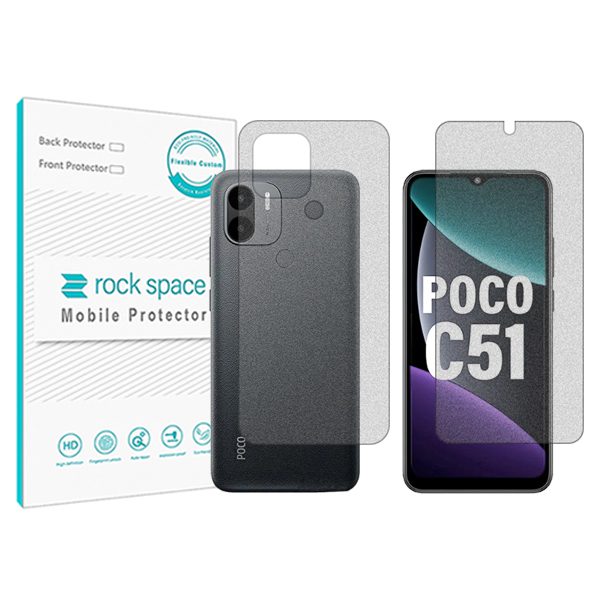 گلس صفحه نمایش و پشت گوشی شیائومی نسخه Poco C51 مدل نانو هیدروژل گیمینگ برند راک اسپیس کدSS