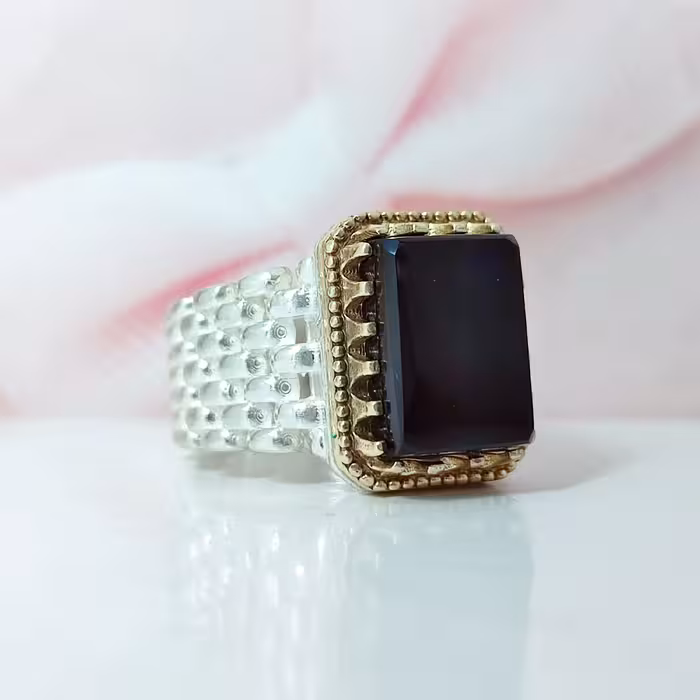 انگشتر رولکس مردانه عقیق سیاه 