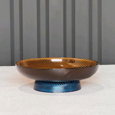 ظرف پذیرایی 2 رنگ شیشه ای دستساز وارداتی پایه کوتاه