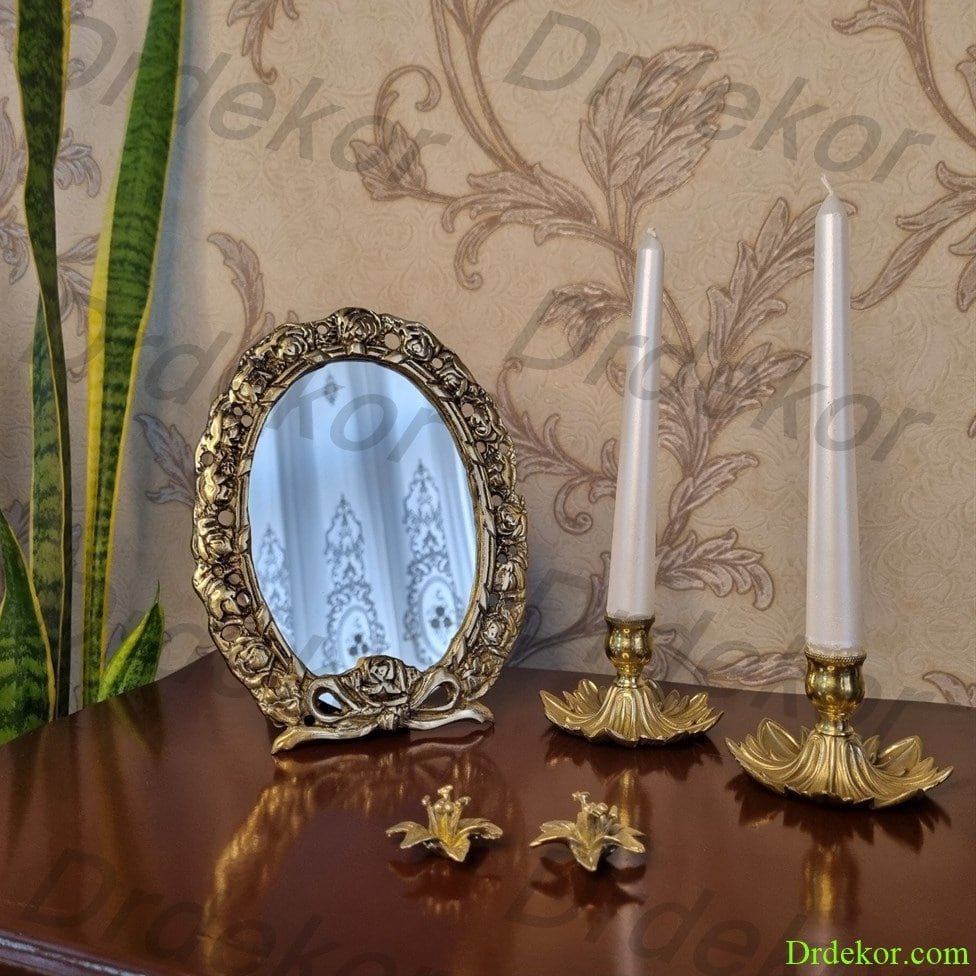 آینه رومیزی و دیواری برنجی برنزی مدل پاپیون
