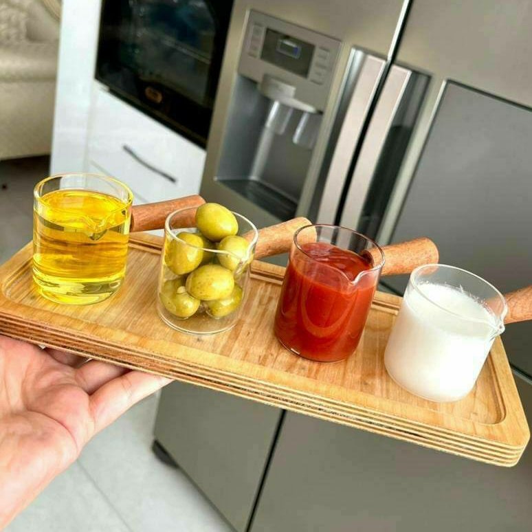 سس خوری شیشه ای دسته چوبی