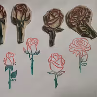 مهر دستساز لینولئوم، طرح گل و غنچه گل رز،مناسب چاپ کاغذ قابل سفارش به صورت تکی و باهم