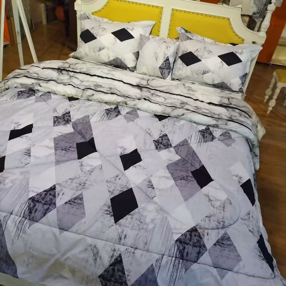 روتختی نخ براش کد 354 طرح ماربل دو رو سفید مشکی