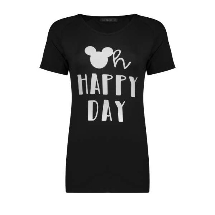 تیشرت راحتی زنانه جنس نخ ویسکوز happy رنگ مشکی سایز s مناسب تا سایز 40