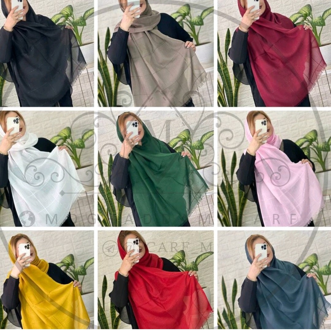 شال نخی لمه مربعی شال دستک لمه دار  سایز62در172 شال ارزان مجلسی