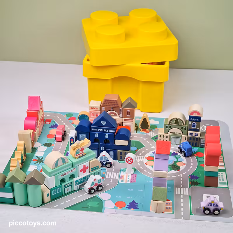 بلوک چوبی خانه سازی 115 تکه با باکس لگو زرد کد P/JHTOY226/ZA