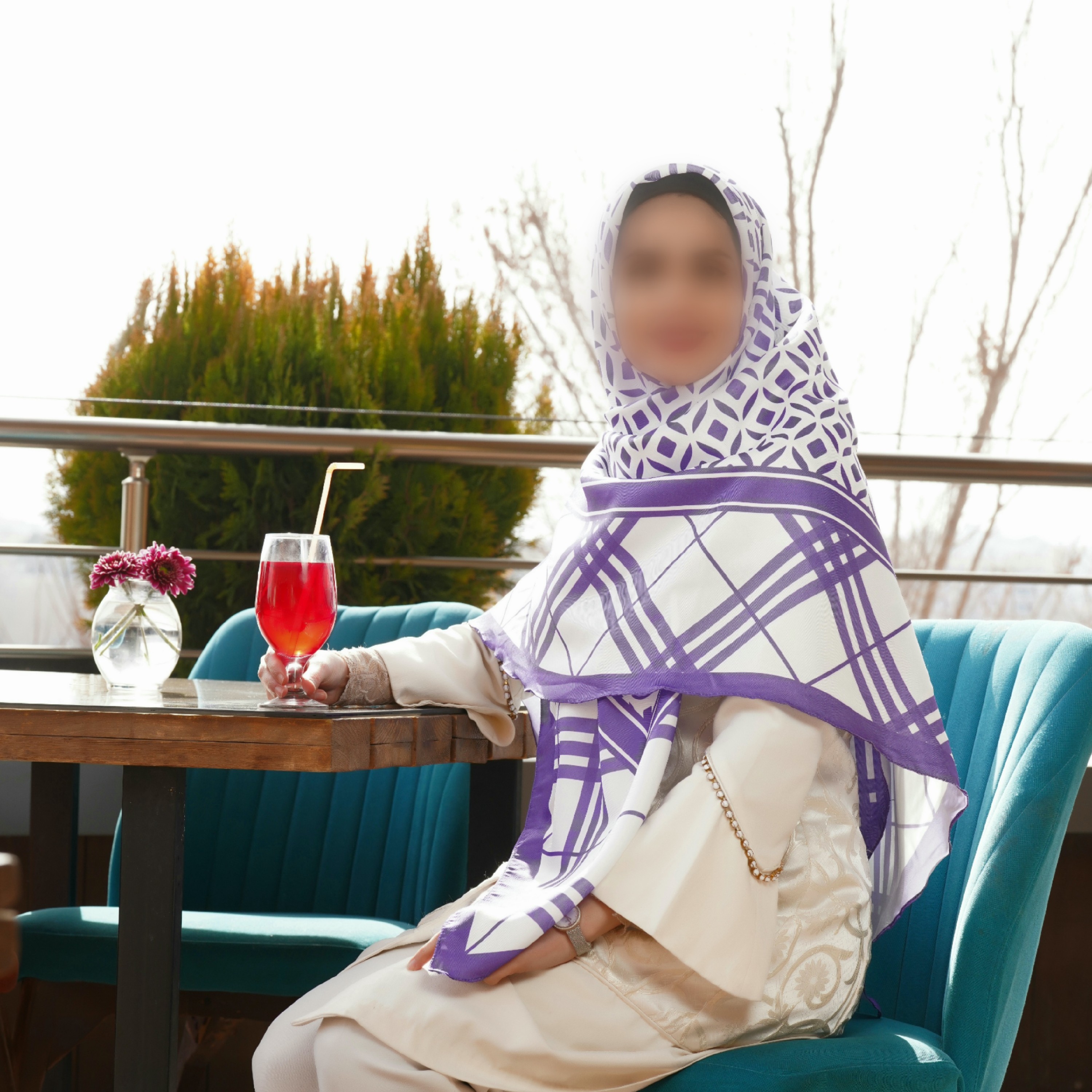 روسری بنفش سفید قواره 140