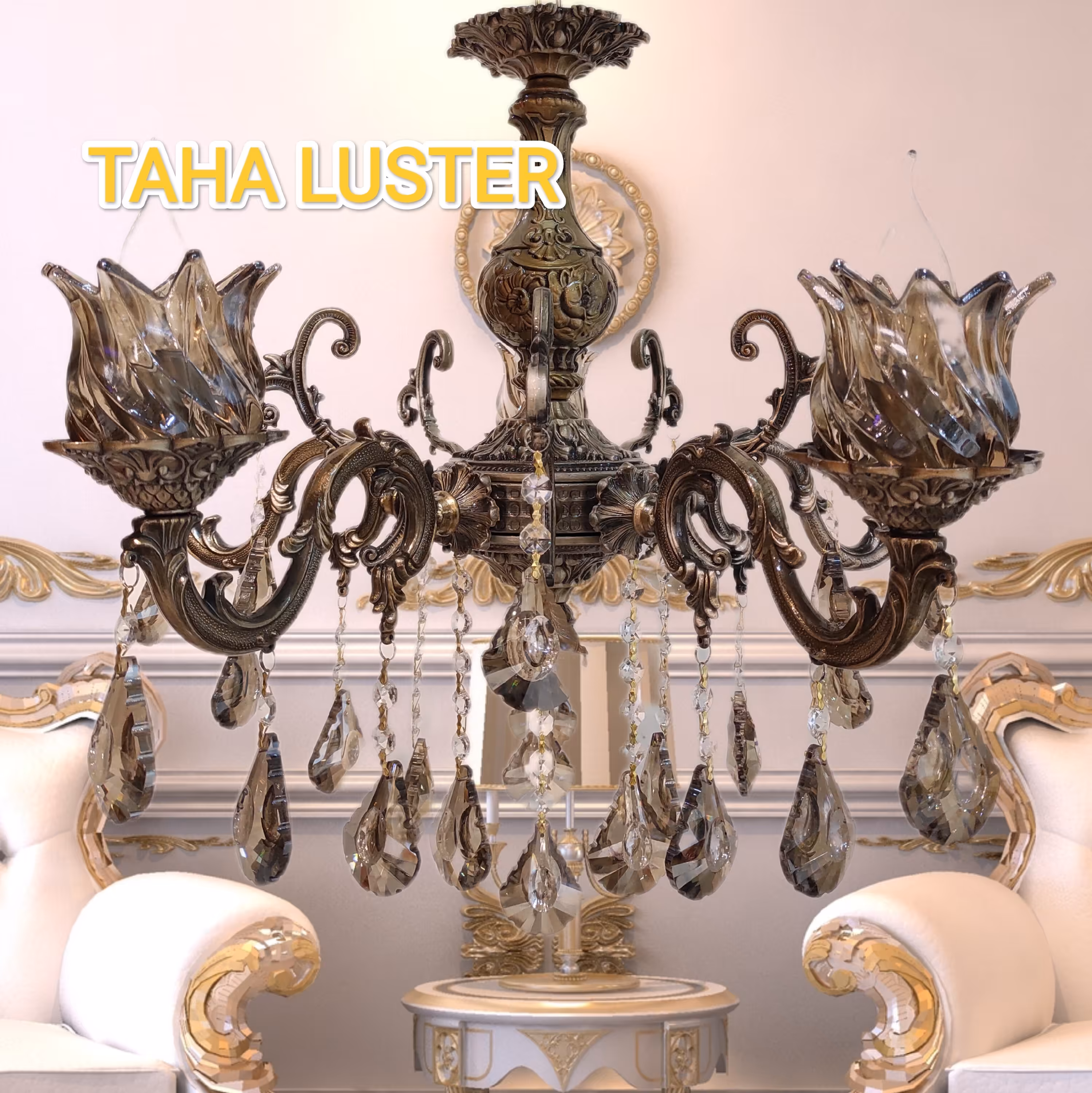 لوستر ایتالیا آبکاری آنتیک( نسکافه ای)5 شاخه پنج شعله