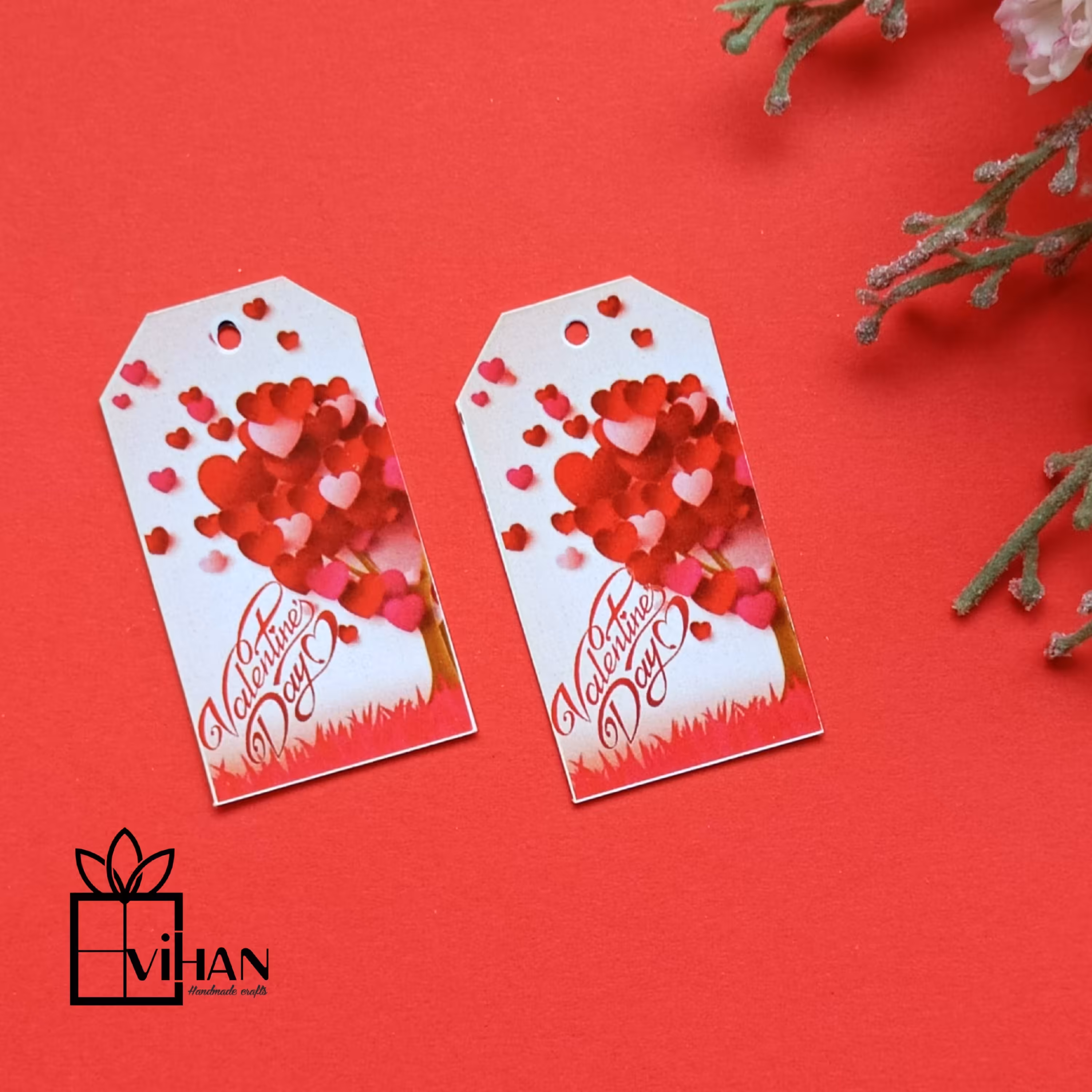 تگ مقوایی تزئینی باتم ولنتاین پشت سفید بسته ده تایی12