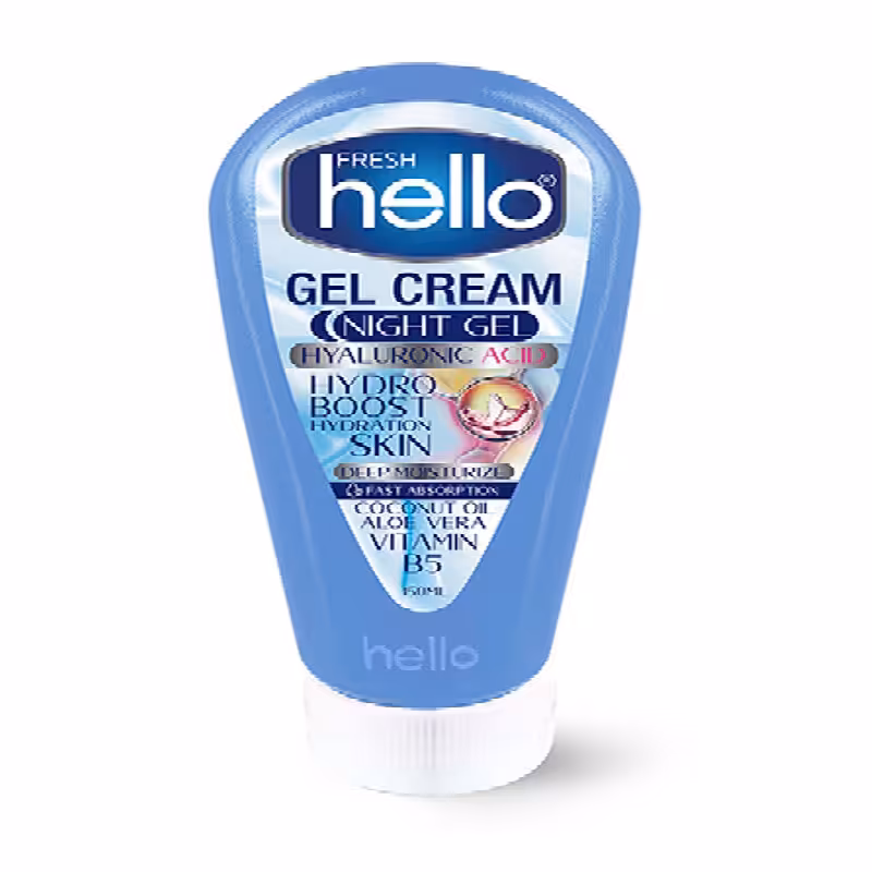 ژل کرم شب hello مناسب پوستهای خشک  حاوی آلوئه ورا و ویتامین B5