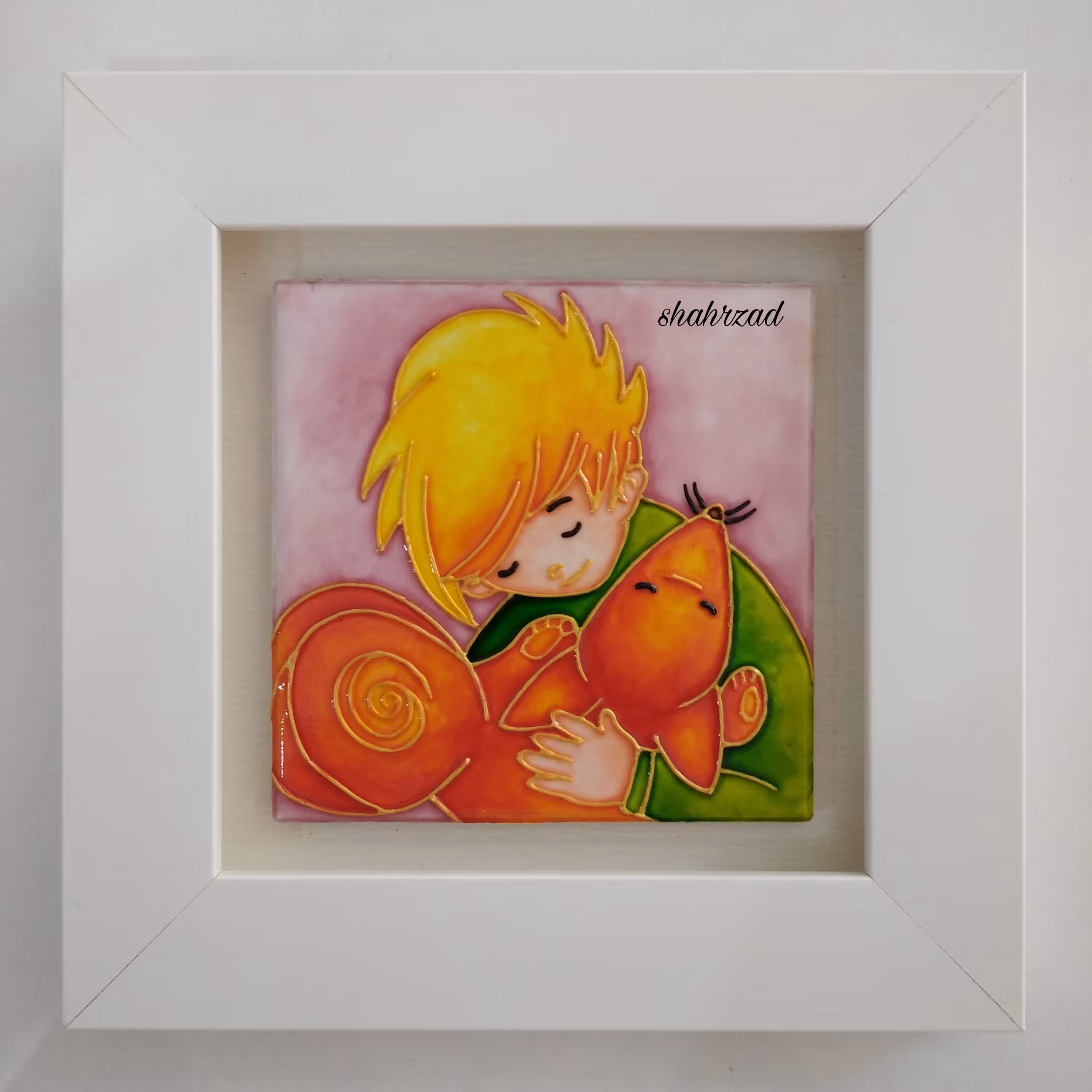 تابلو ویترای روی کاشی طرح شازده کوچولو و روباه ابعاد 18 در 18