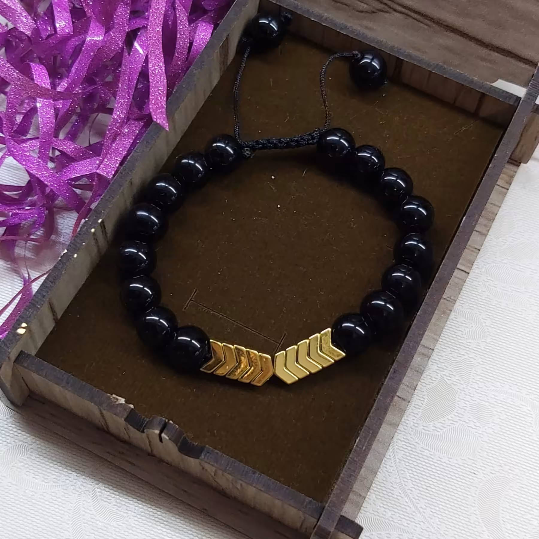 دستبند حدید و اونیکس طرح فلش