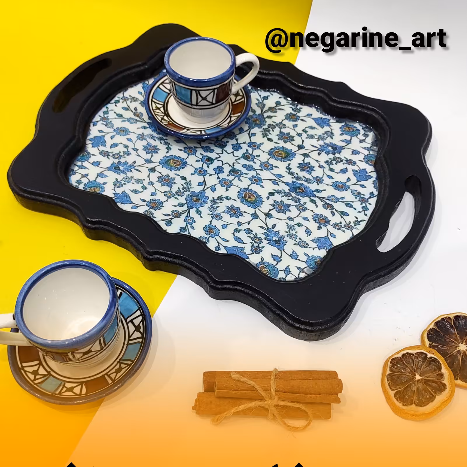 سینی چوبی رزینی 2تا4نفره رنگ سورمه ای