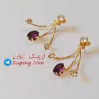 گوشواره ژوپینگ دوتکه طلایی نگین بنفش Xuping