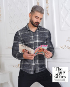 پیراهن مردانه چهارخونه آستین بلند دنیم کش کد :j1