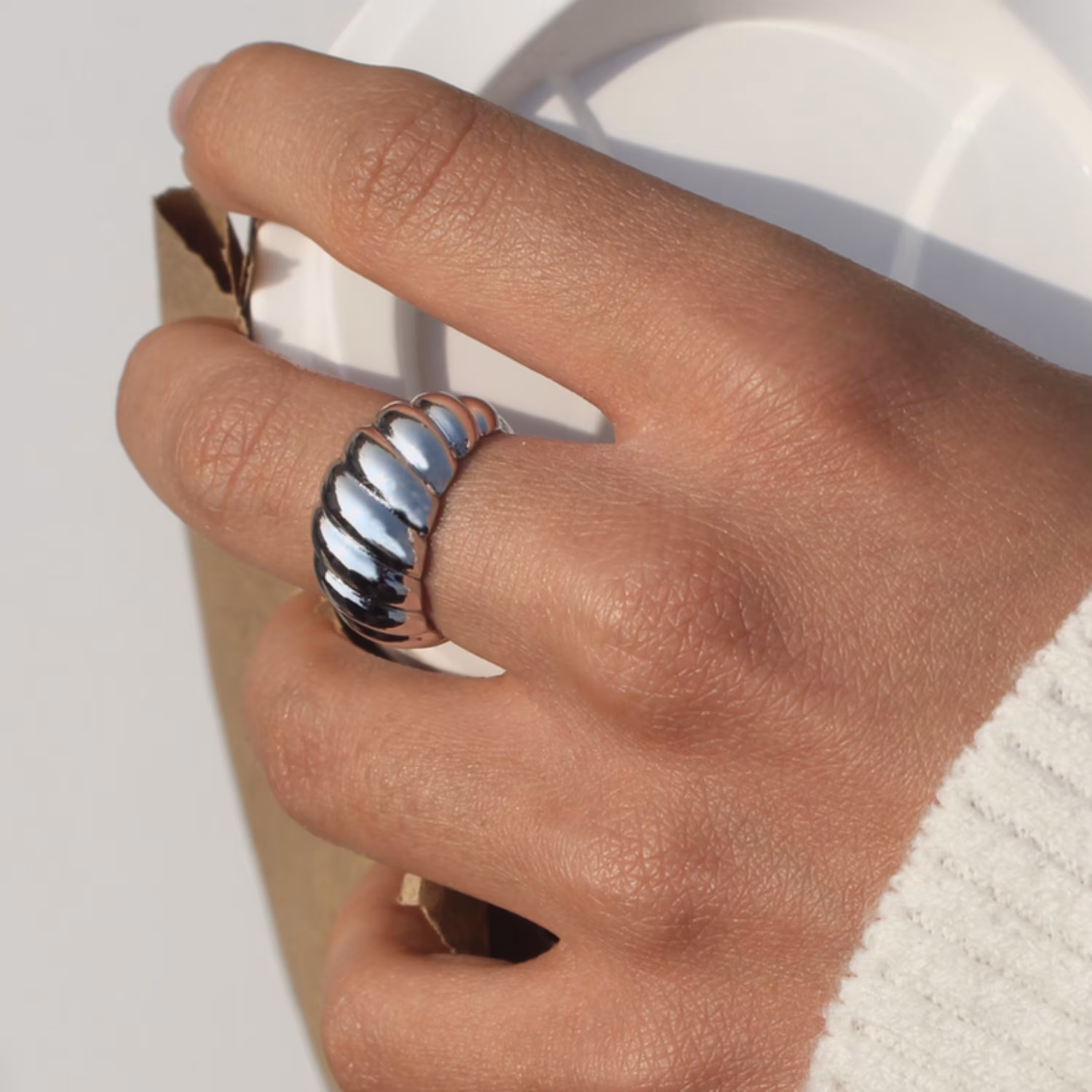 انگشتر دامله مدل کروسان سیلور دخترانه