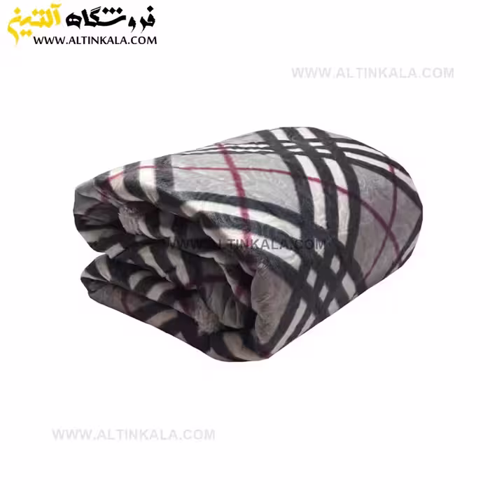 پتو گوسفندی نوجوان دولایه سایز 120×150 طرح چهارخانه خاکستری