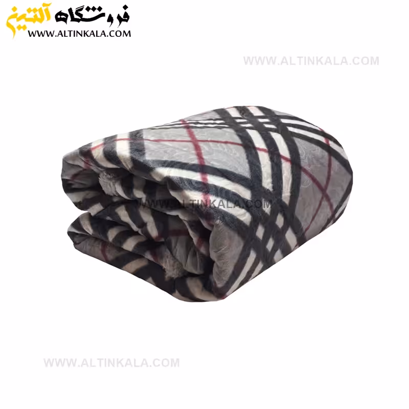 پتو گوسفندی نوجوان دولایه سایز 120×150 طرح چهارخانه خاکستری