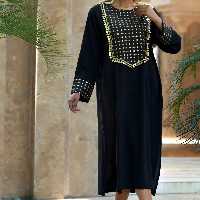 مانتو ابروبادی مرغوب مشکی خرجکار آینه کاری آتوسا