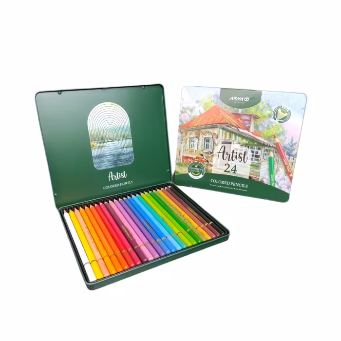 مداد رنگی آریا آرتیست 24 رنگ جعبه فلزی