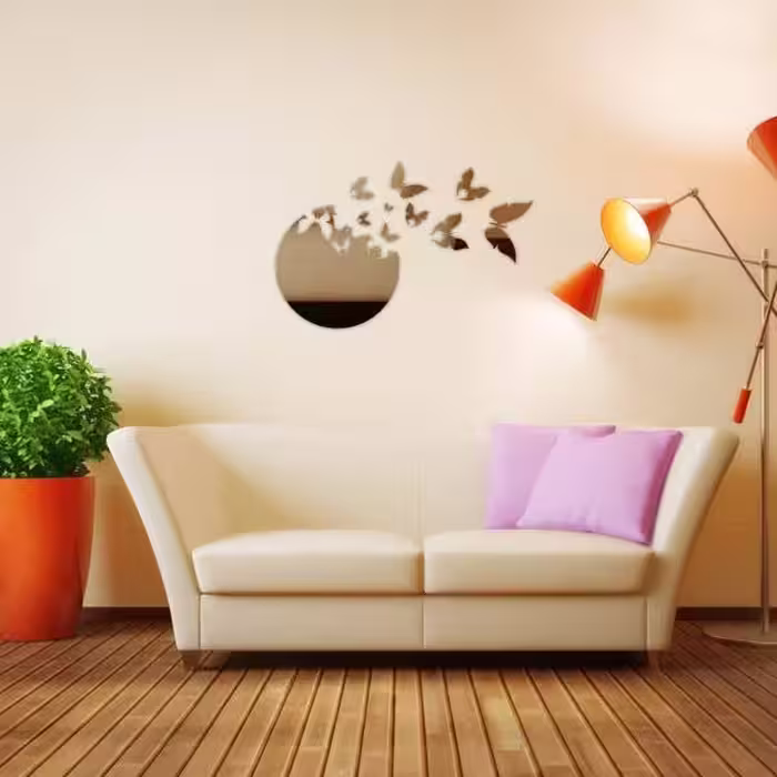 آینه دکوراتیو مولتی استایل طرح پرواز  پروانه، در دو رنگ طلایی و نقره ای، سایز  30 سانت