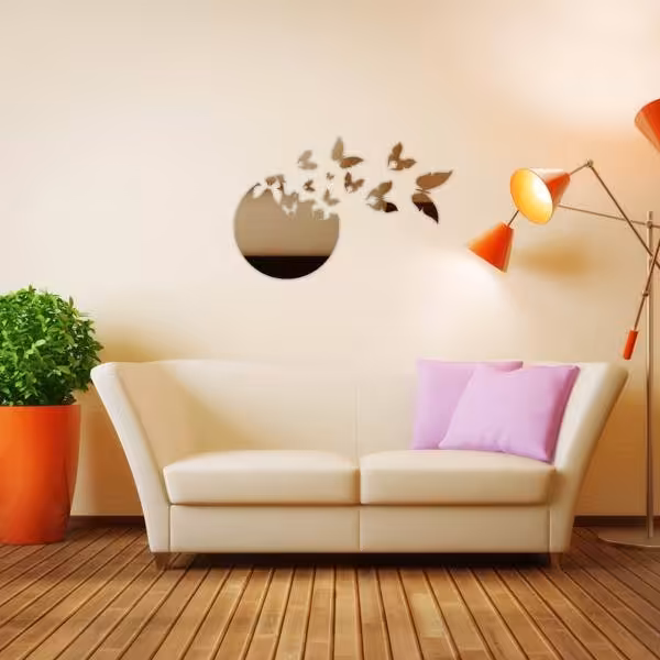 آینه دکوراتیو مولتی استایل طرح پرواز  پروانه، در دو رنگ طلایی و نقره ای، سایز  30 سانت