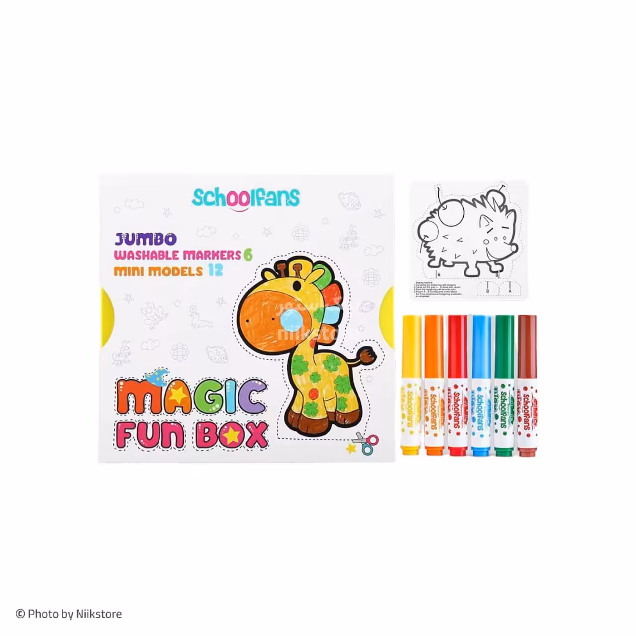 ماژیک 6 رنگ 12 کارت آموزش آشنایی با حیوانات رنگ‌آمیزی برش با قیچی اسکول فنس کد 92409