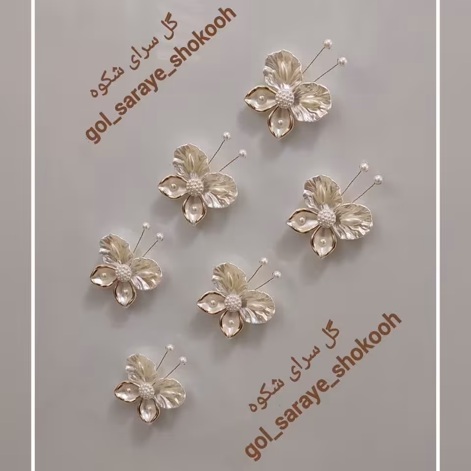 پروانه های کریستالی مگنتی، مدل شقایق، مجموعه شش عددی، رنگ صدفی-لب طلایی زیبا.