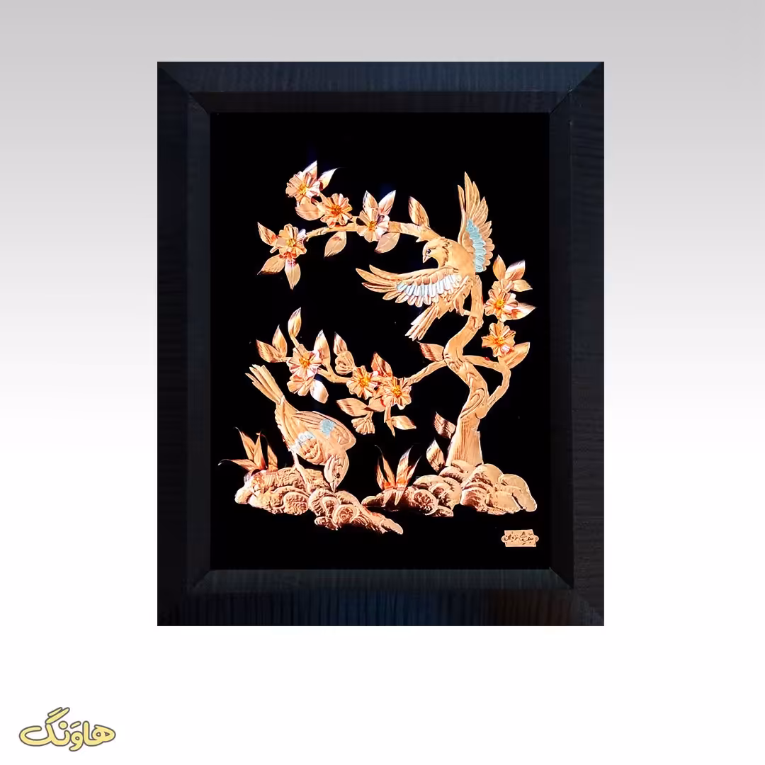 تابلو گل و مرغ معرق مسی F002