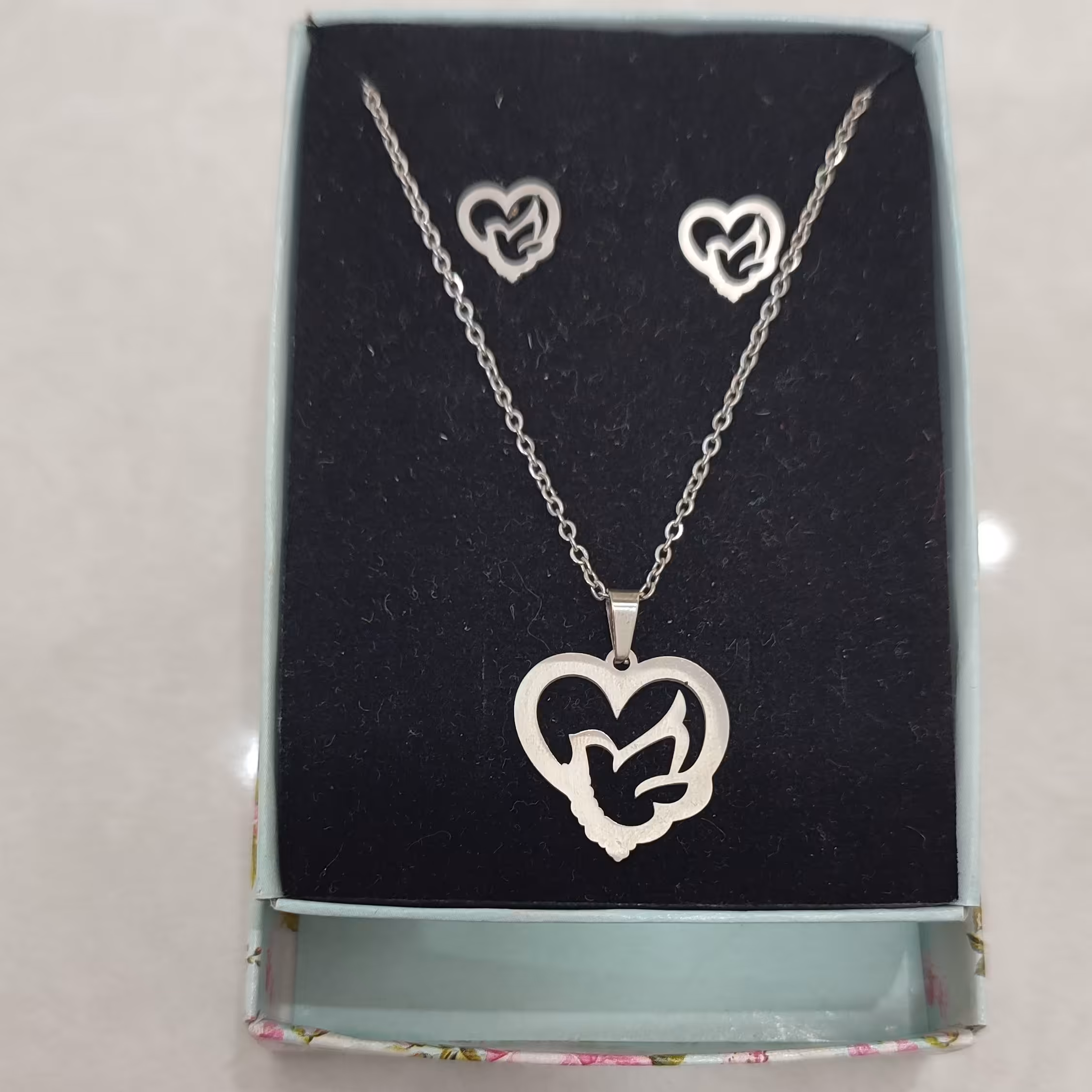 نیمست گردنبند و گوشواره استیل نقره ای