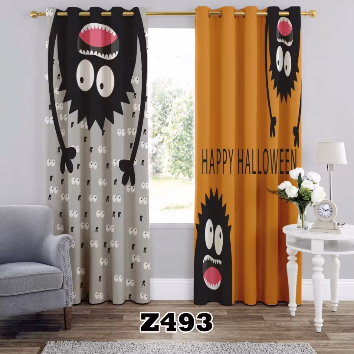 یک عدد پنل پرده اماده  طرح هالوین z493