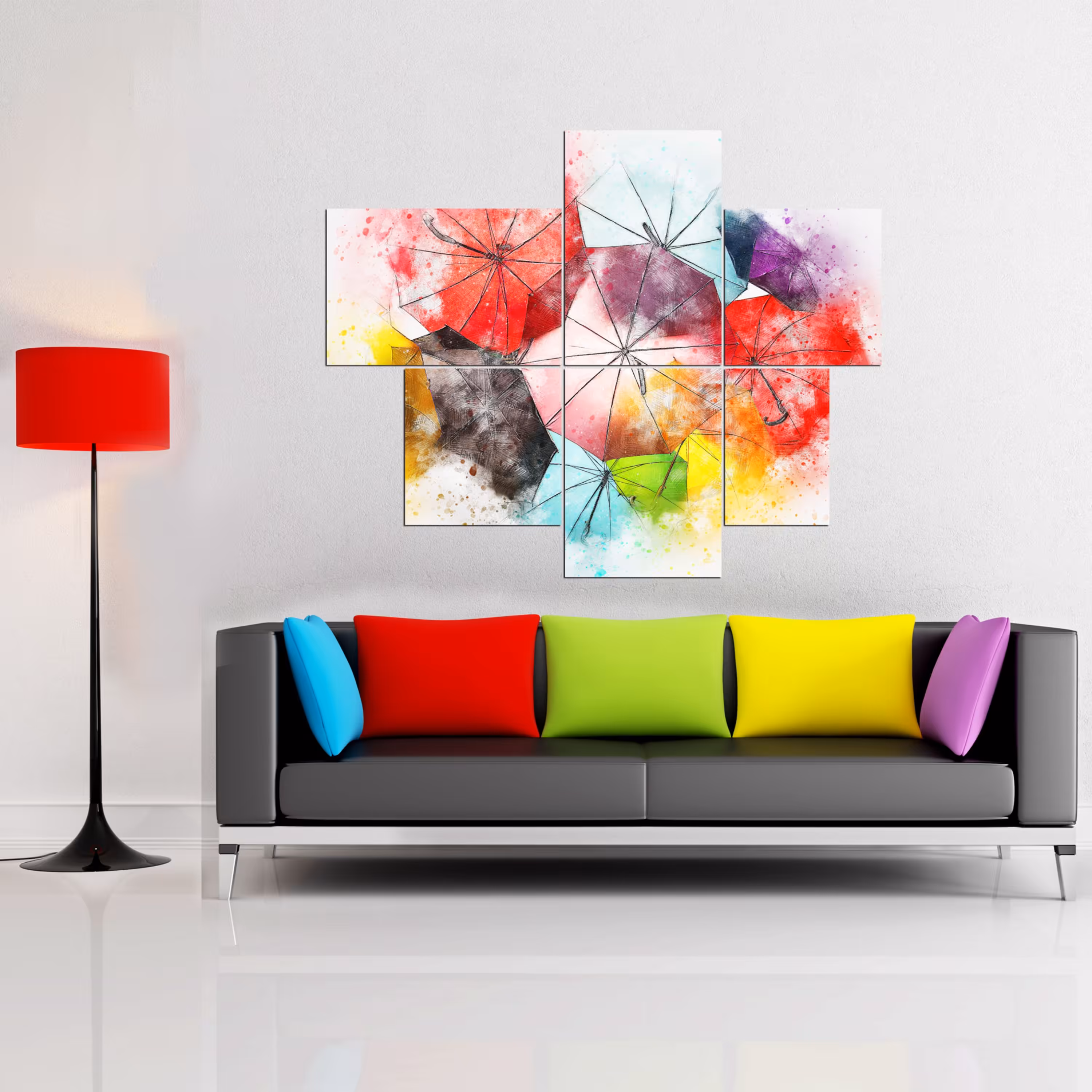 تابلو شاسی 6 تکه طرح نقاشی چتر کد 146 سایز 105x85 سانتیمتر