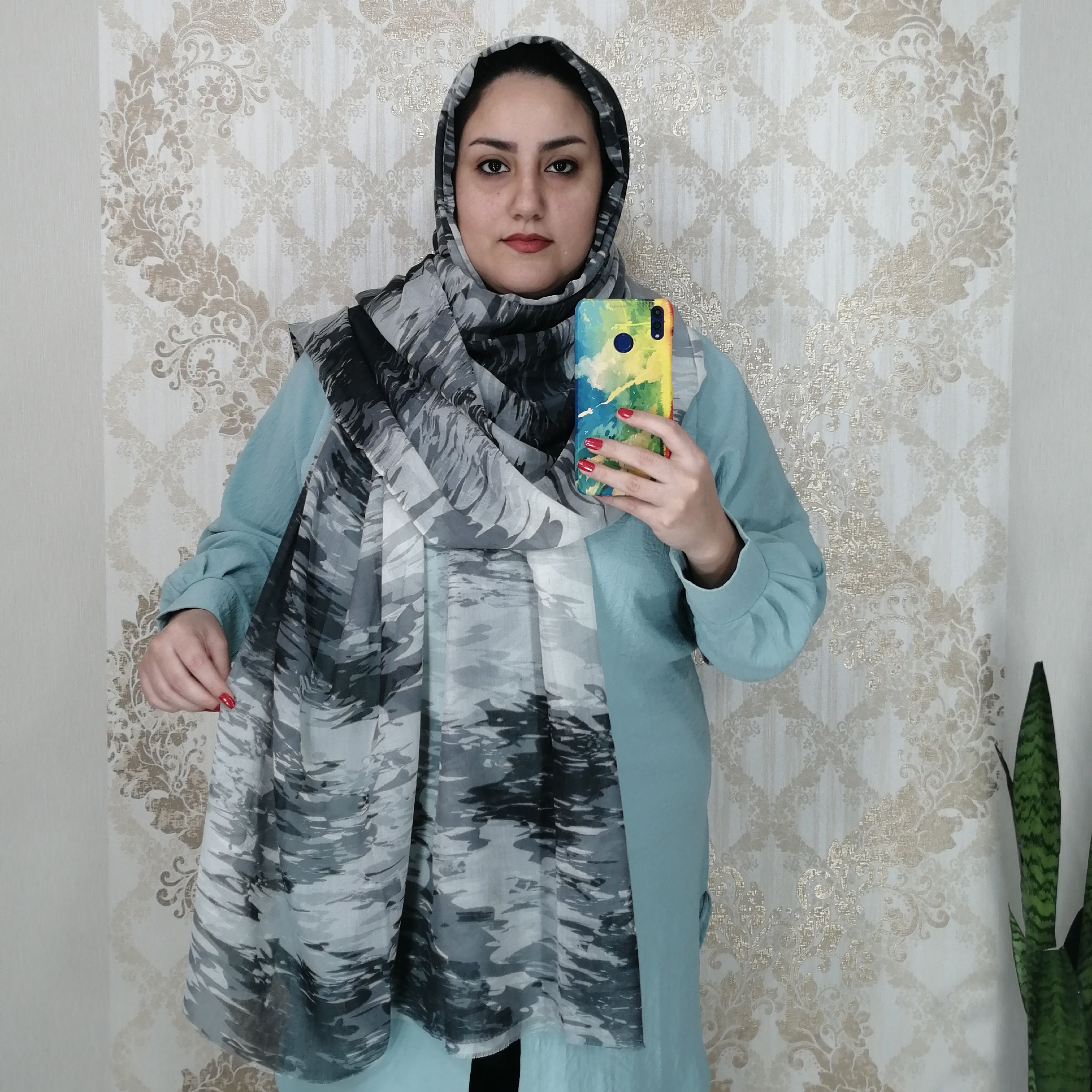 شال نخی ریشه پرزی طوسی