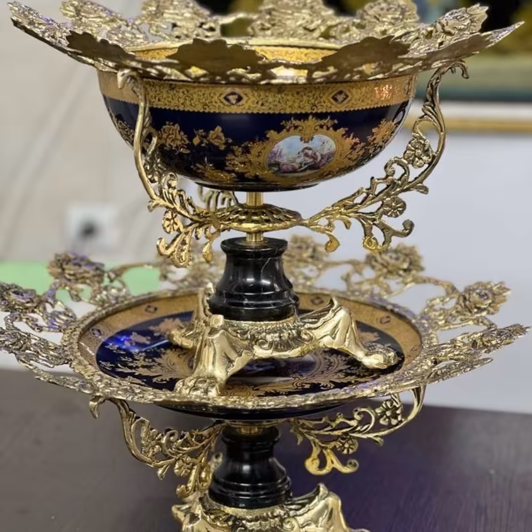 کاسه بشقاب پایه سنگی برنز.برنزی