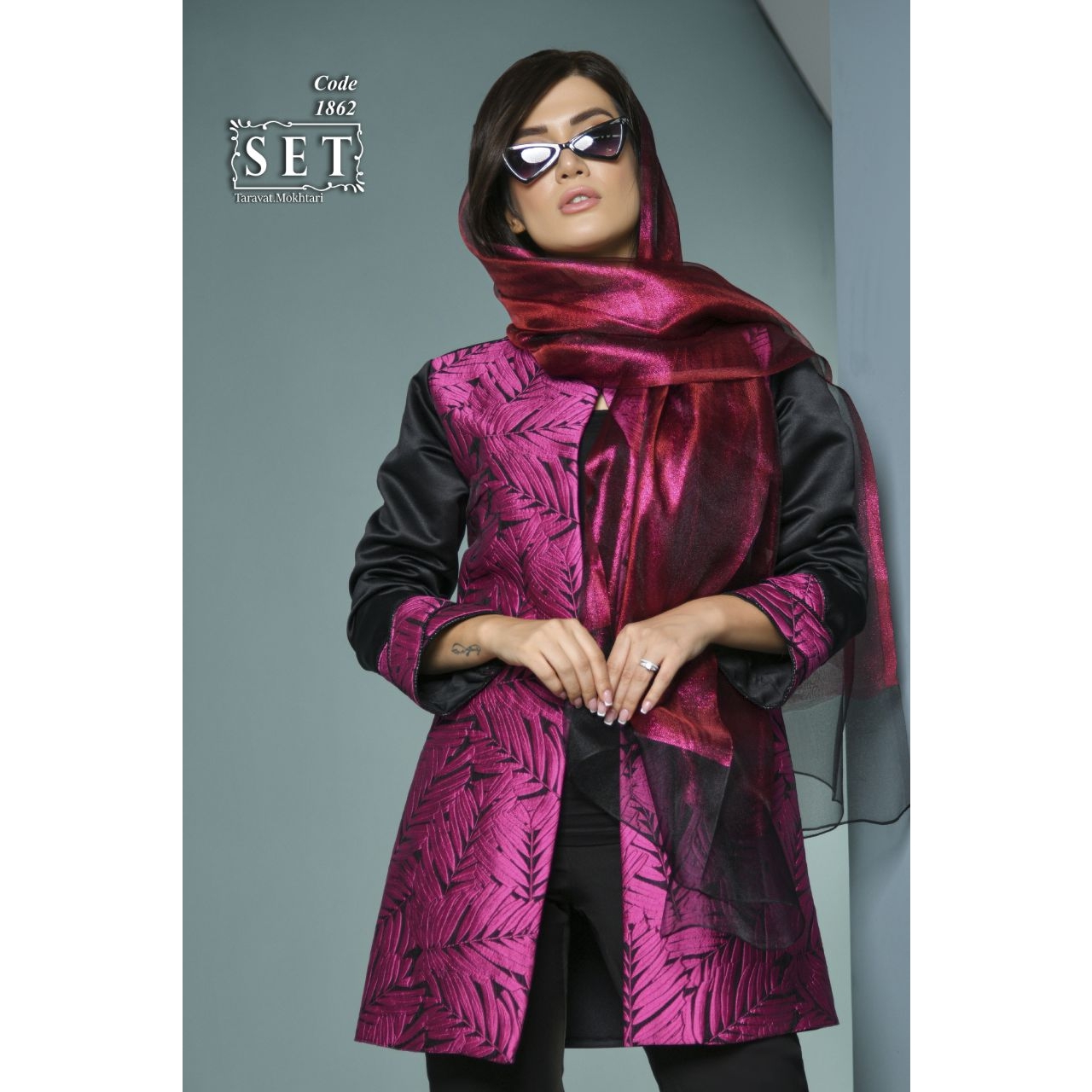 مانتو مجلسی مزون دوز مدل پریزاد رنگ سرخابی برند SET