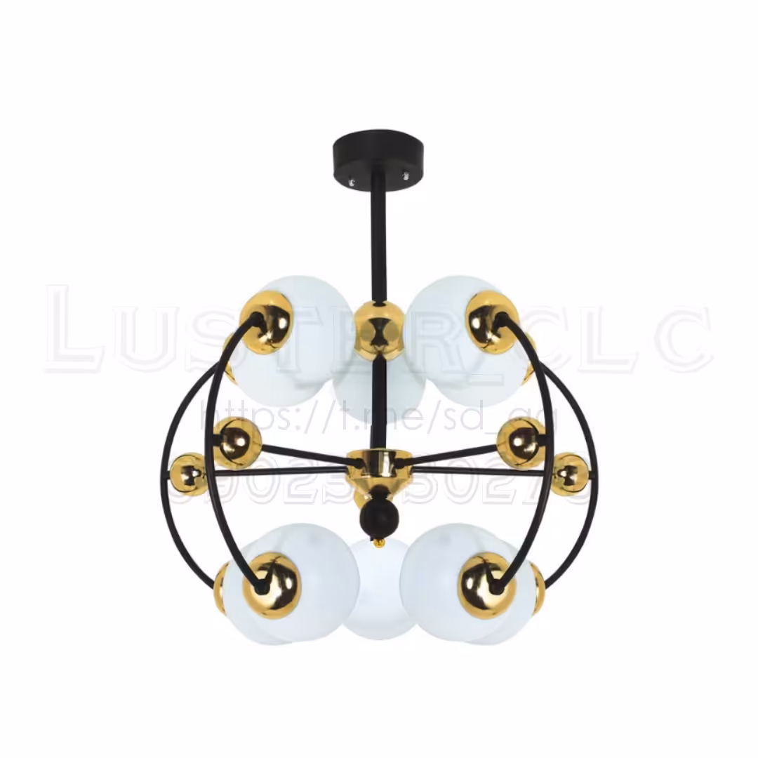 لوستر مولکولی پذیرایی فلزی ارزان مدرن در رنگ مشکی طلایی باضمانت 5 شاخه 10 شعله کد M8027