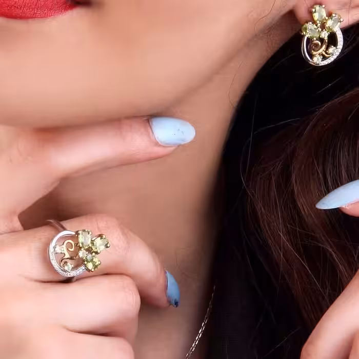 نیم ست زیبا جواهری زبر جد اصلی عیار نقره925