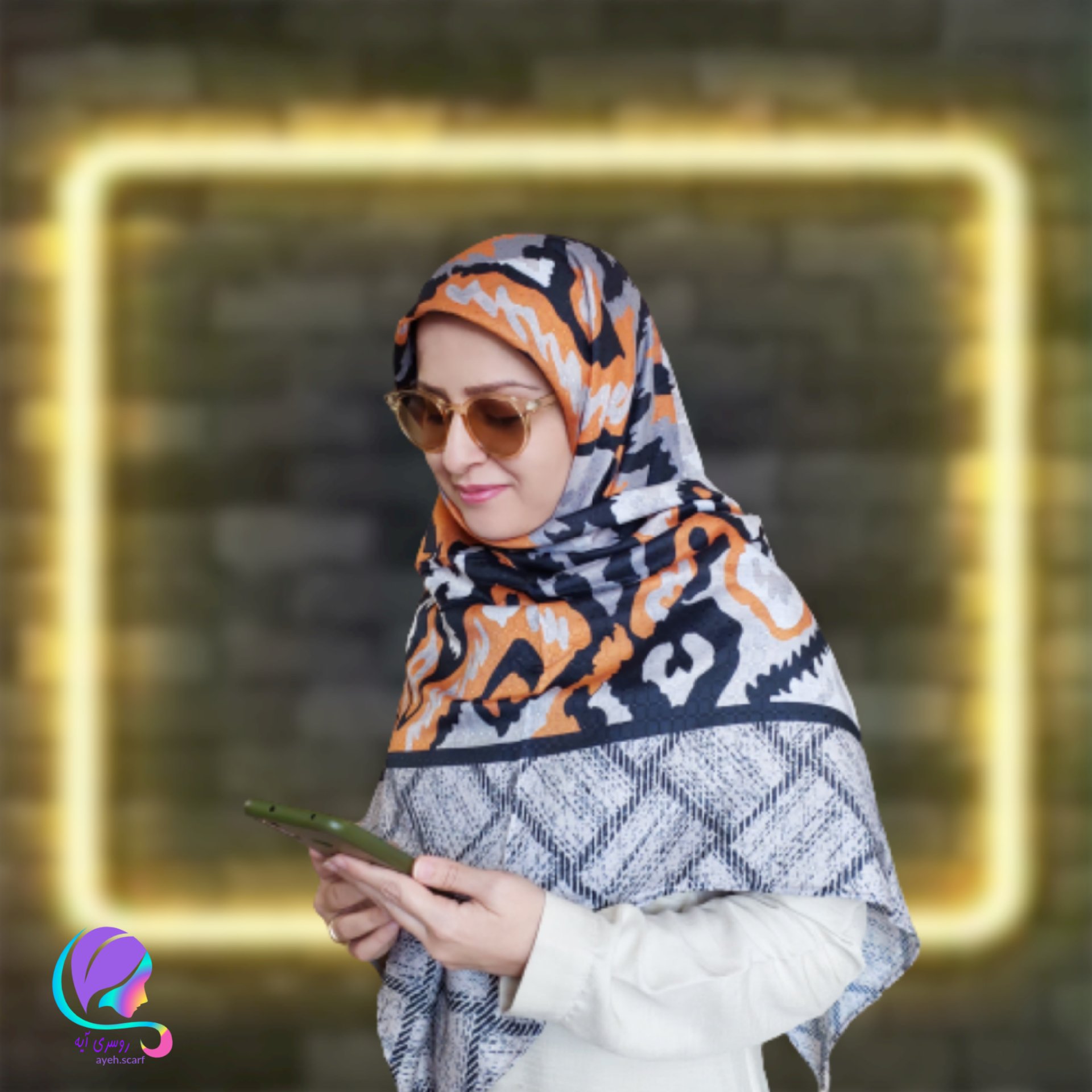 روسری چهار فصل طوسی نارنجی