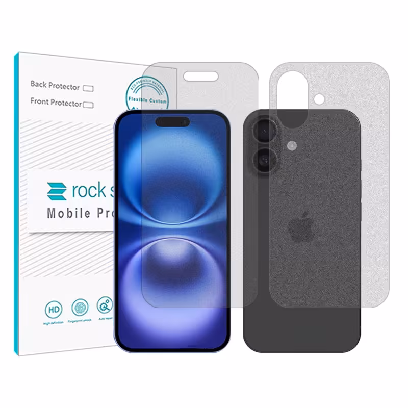 گلس صفحه نمایش و پشت گوشی اپل iPhone 16 مدل نانو هیدروژل مات برند راک اسپیس کد ss