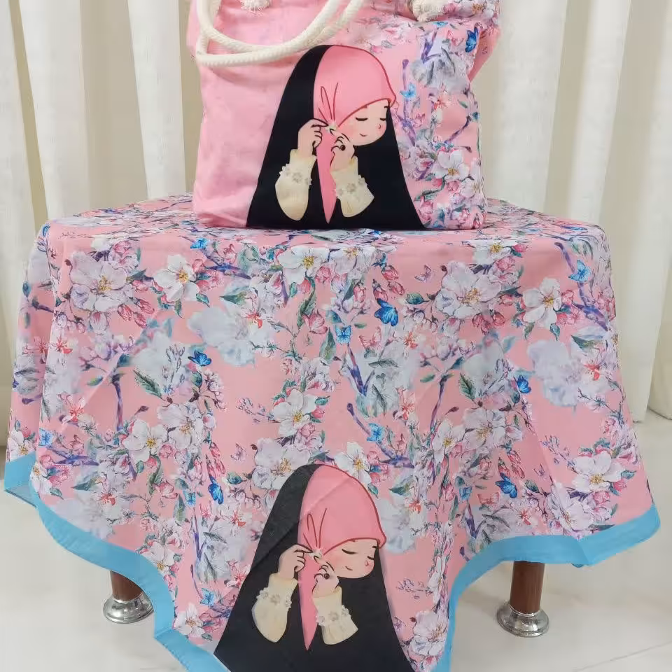 ست کیف و  روسری  دخترانه صورتی طرح حجاب زیبا 