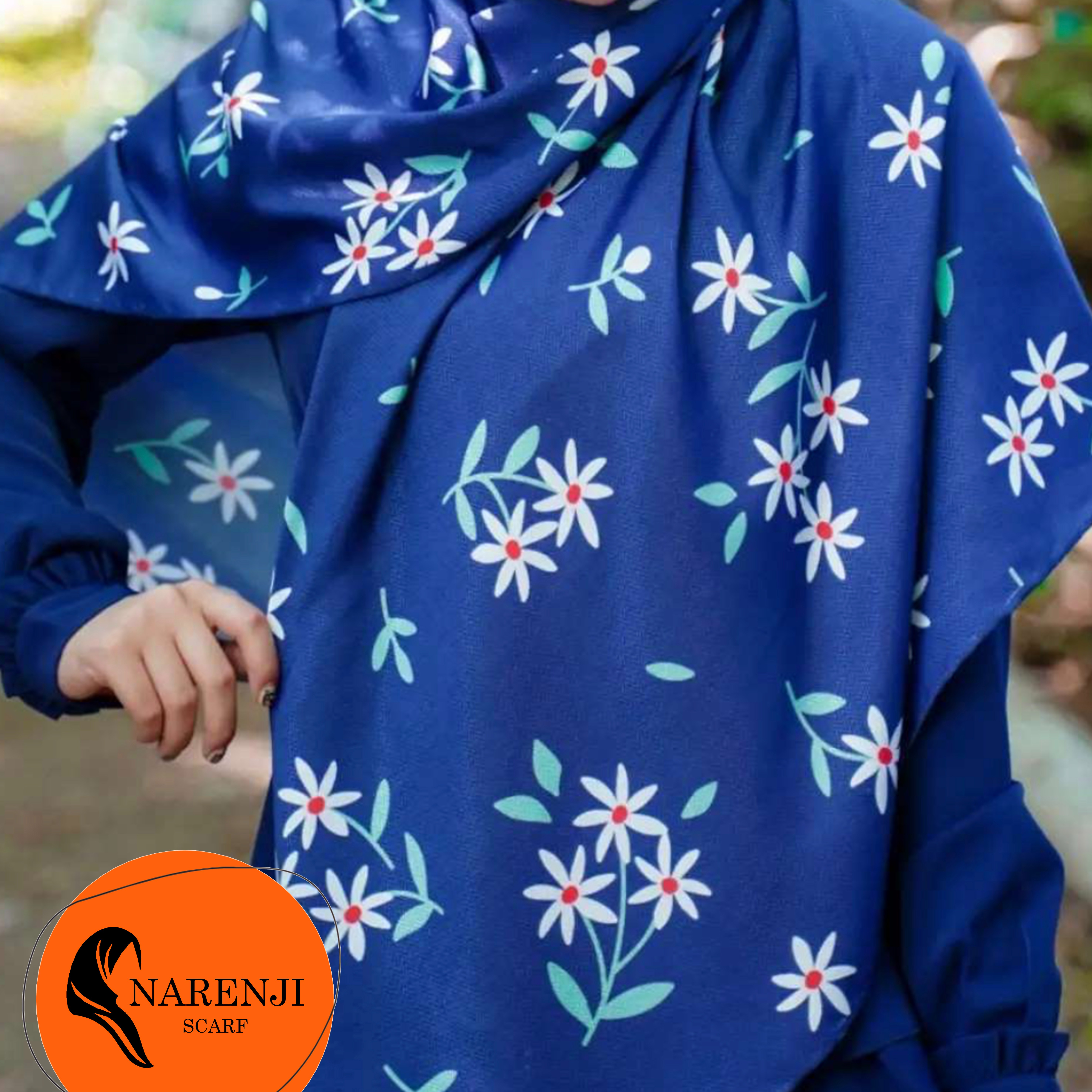 روسری قواره بزرگ زمینه آبی نفتی