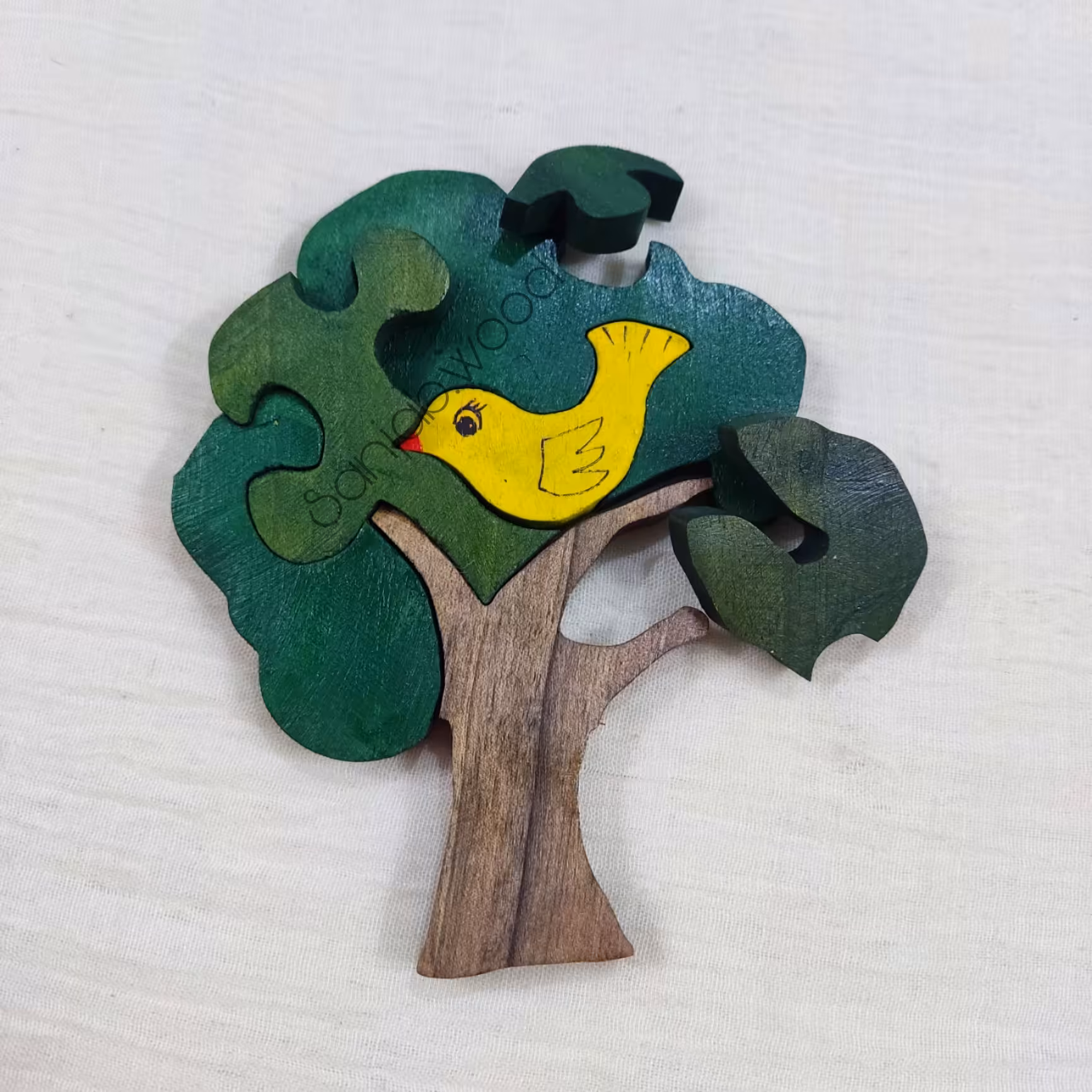 پازل چوبی درخت و گنجشک چوب گردو 